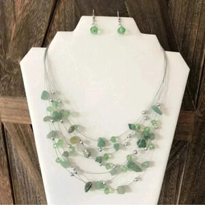 Adventurine & Green Crystal Floating Beads Handmade Necklace & Earrings Set NWT